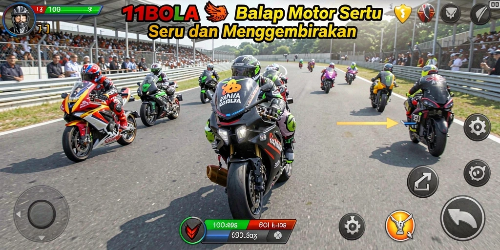 Screenshot gameplay 11BOLA menampilkan balapan motor yang mendebarkan.
