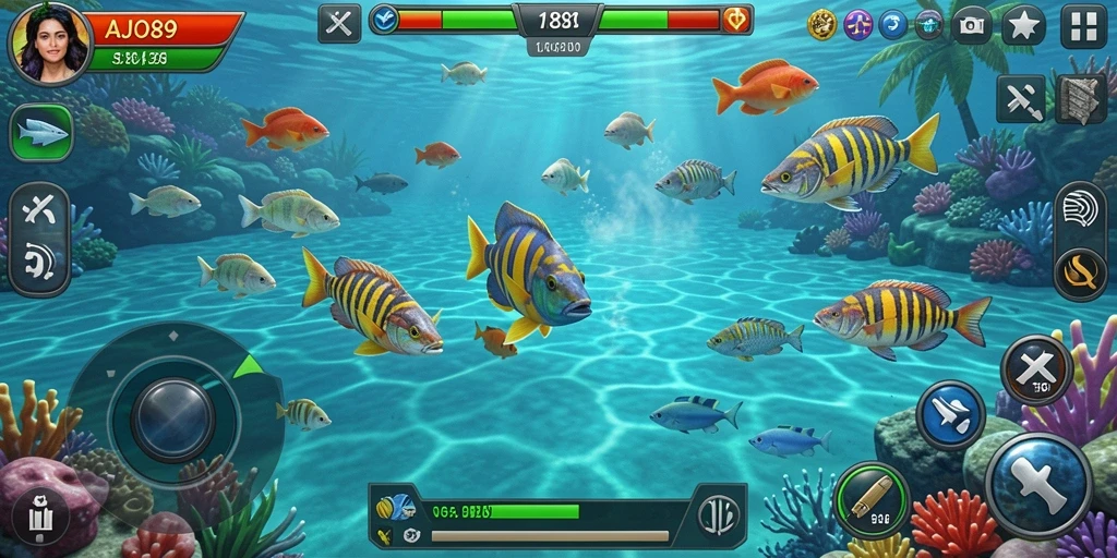 Tampilan gameplay AJO89 yang seru dan menyenangkan saat berburu ikan.