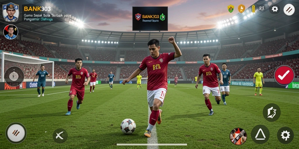 Tampilan gameplay BANK303 yang menarik dalam stadion sepak bola.