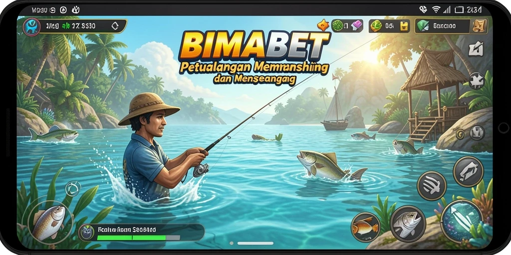 Screenshot menampilkan gameplay seru BIMABET dengan aktivitas memancing.
