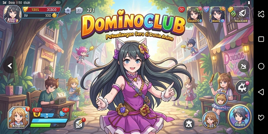 Tampilan gameplay DOMINOCLUB yang menarik dengan karakter Anime yang unik.