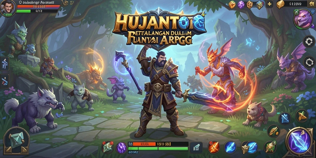 Screenshot gameplay HUJANTOTO menunjukkan pertempuran seru di dunia fantasi.