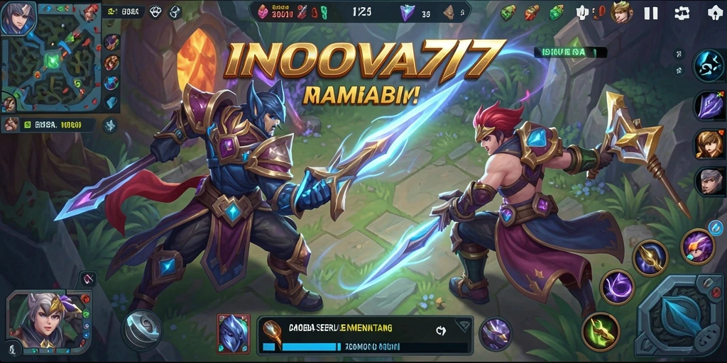 Tangkapan layar utama menampilkan aksi seru dalam game MOBA.