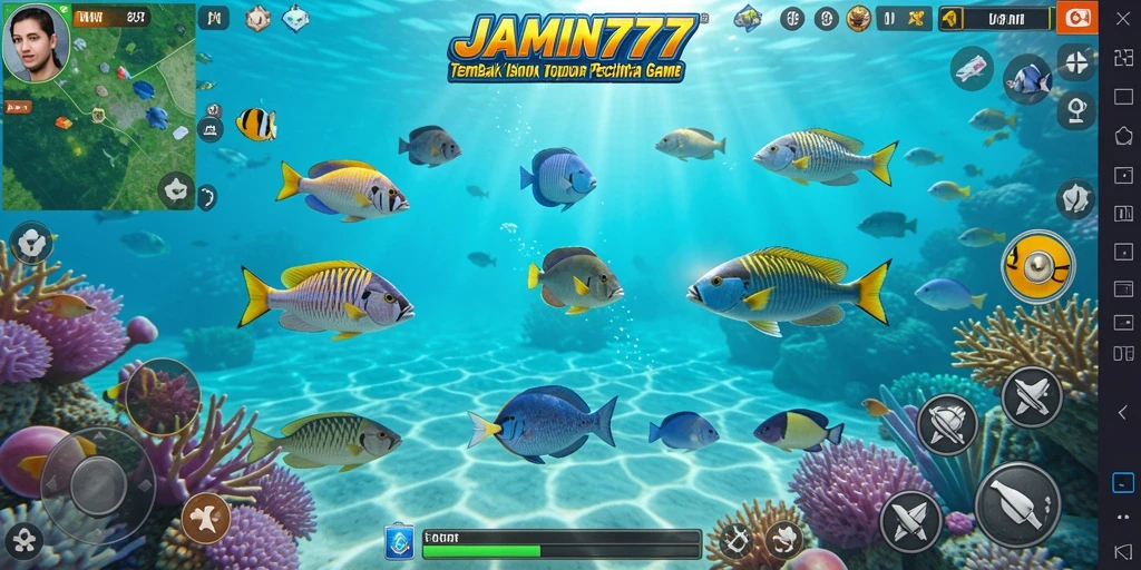 Tampilan gameplay seru dari JAMIN777 dengan aksi menembak ikan.