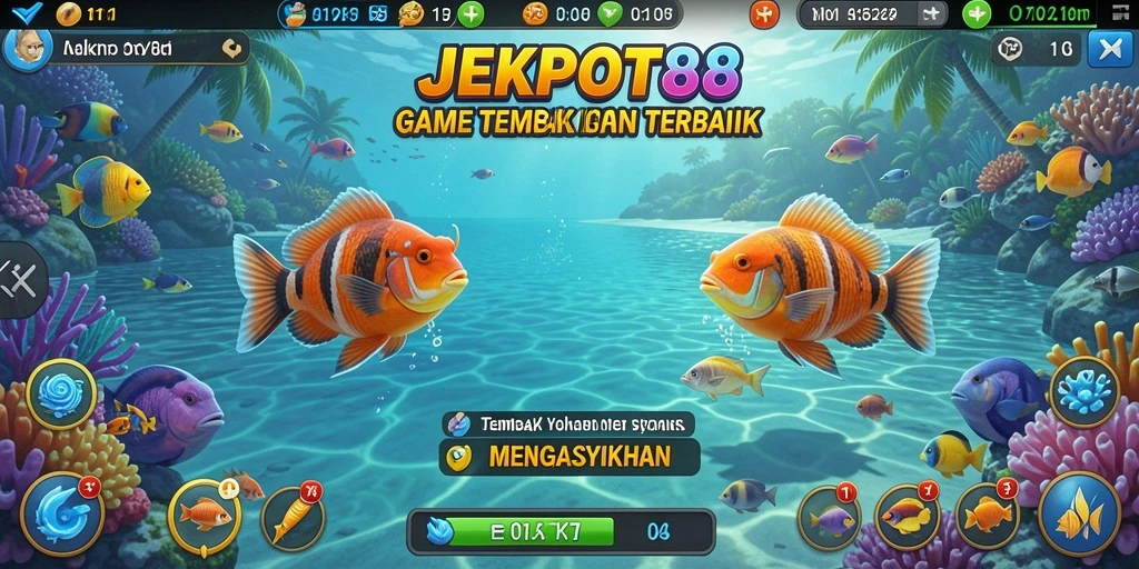 Screenshot gameplay JEKPOT88 menampilkan aksi seru menembak ikan.