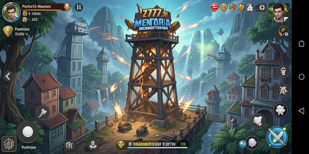 Tangkapan layar gameplay seru dari L777, menampilkan menara dan strategi bertahan.