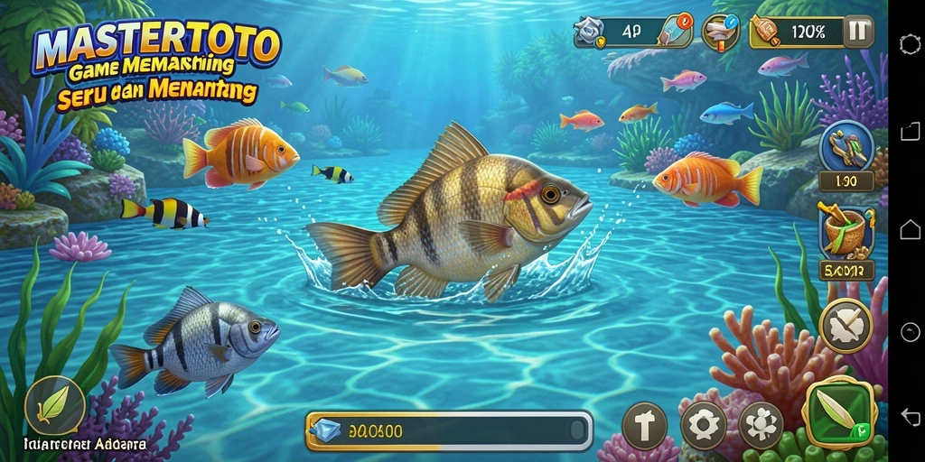 Screenshot gameplay <strong>MASTERTOTO</strong> yang menunjukkan aksi memancing yang mendebarkan.