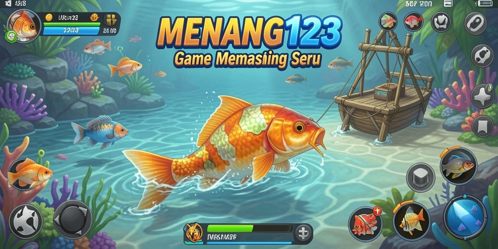 Tangkapan ikan terbesar dalam permainan MENANG123 dengan latar belakang indah.