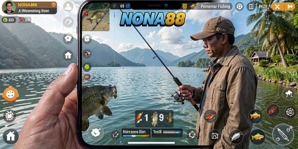 Screenshot gameplay NONA88 yang menampilkan aksi memancing mendebarkan.