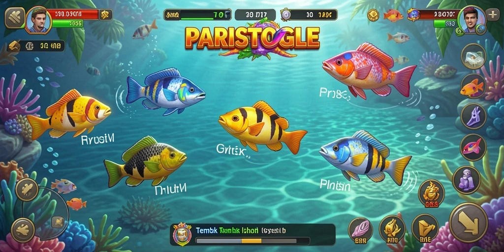 Gameplay seru PARISTOGEL dengan berbagai ikan untuk ditembak.