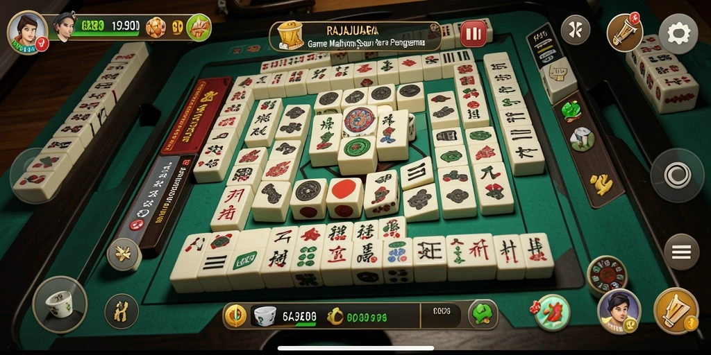 Tampilan gameplay seru dari RAJAJUARA dengan papan Mahjong yang menarik.
