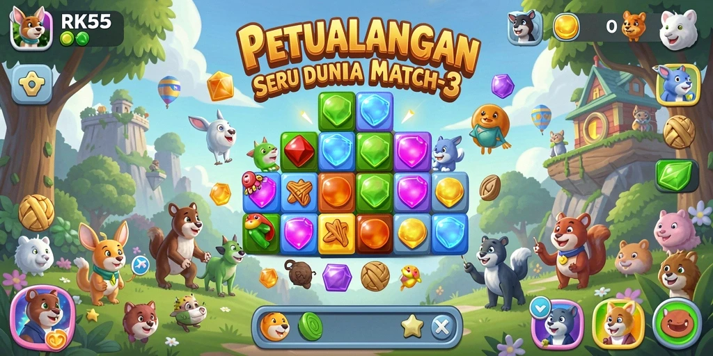 Screenshot gameplay RK55 menampilkan momen seru mencocokkan item.