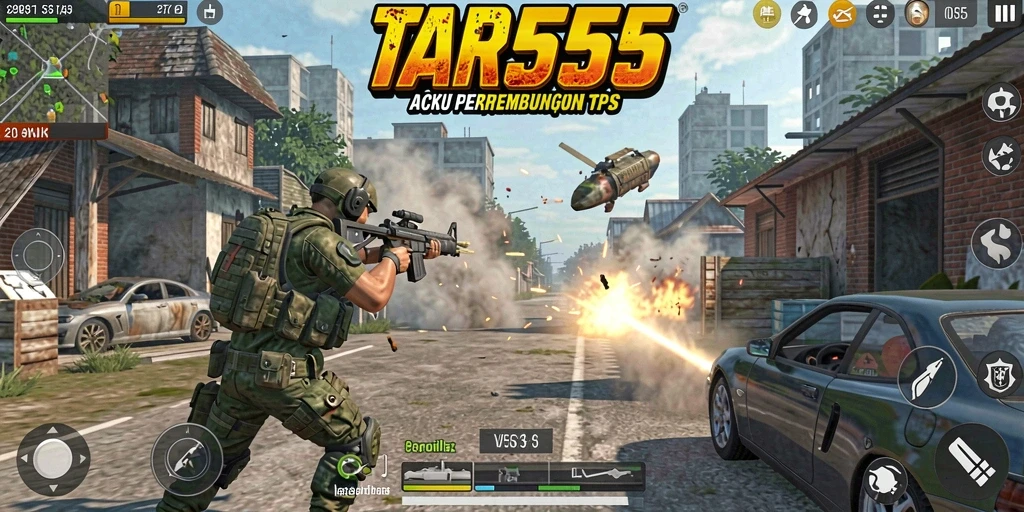 Tangkapan layar TAR555 menunjukkan aksi pertempuran mendebarkan dalam TPS.
