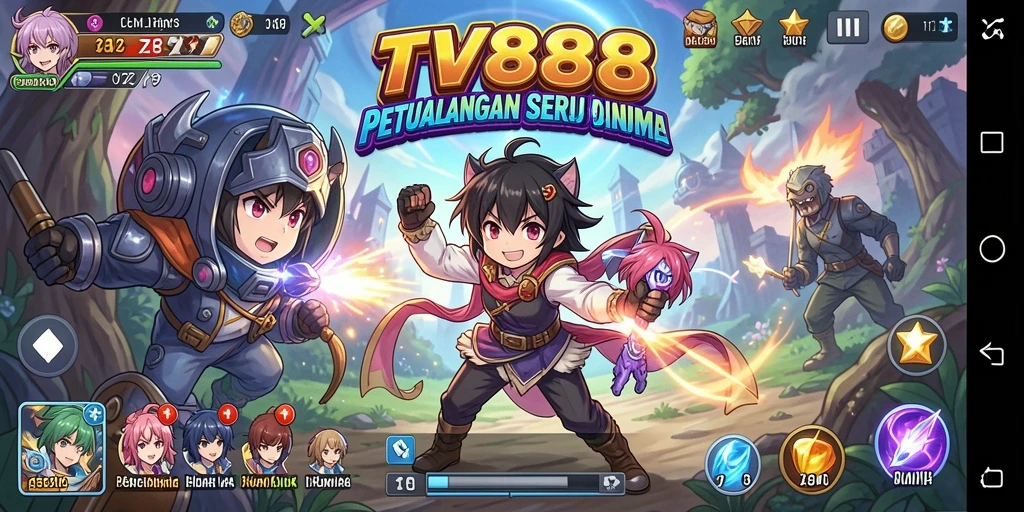 Screenshot gameplay TV888 menampilkan berbagai karakter anime yang menarik.