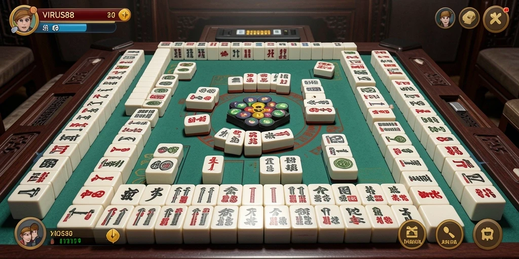 Screenshot gameplay VIRUS88 menampilkan suasana Mahjong yang seru.